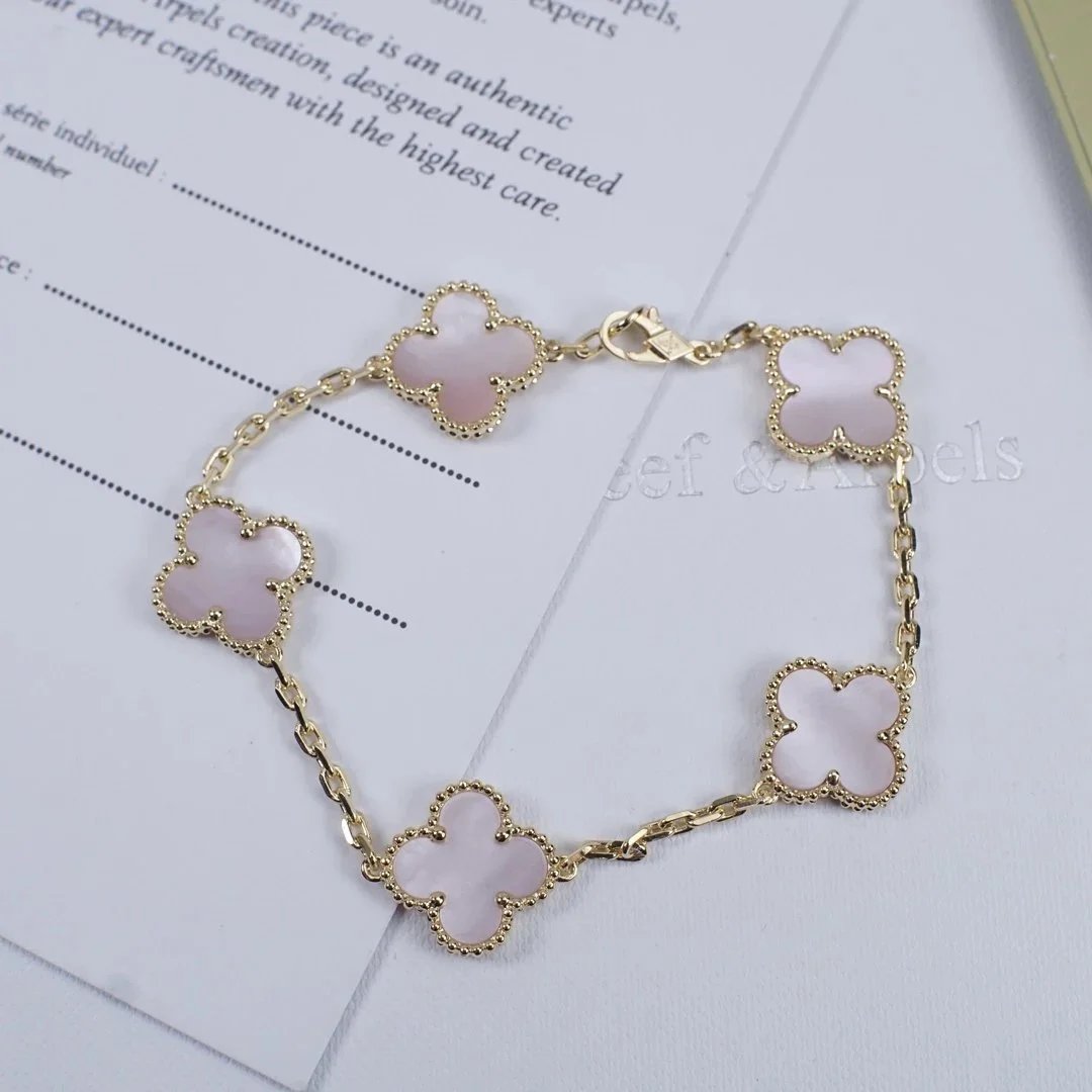 Van Cleef & Arpels Vintage Alhambra 5 Motifs Pink Mother of Pearl Bracelet - 007533