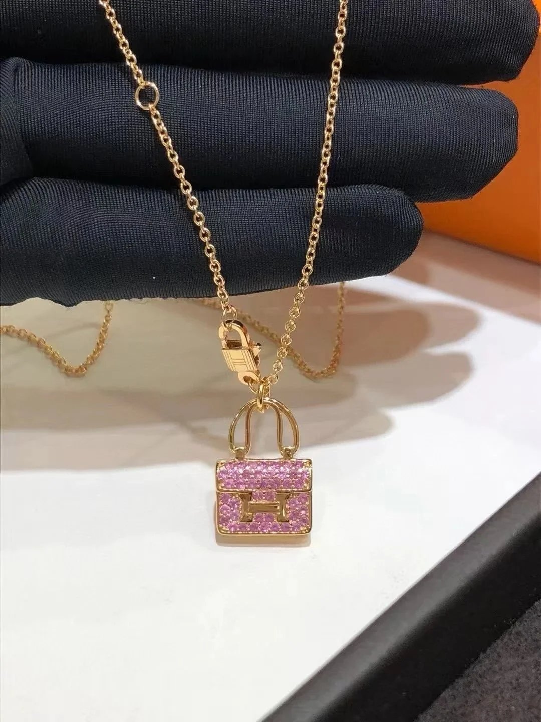 Hermès Mini Kelly Bag Pendant Necklace Silver Pave Diamond Necklace Jewelry - 8