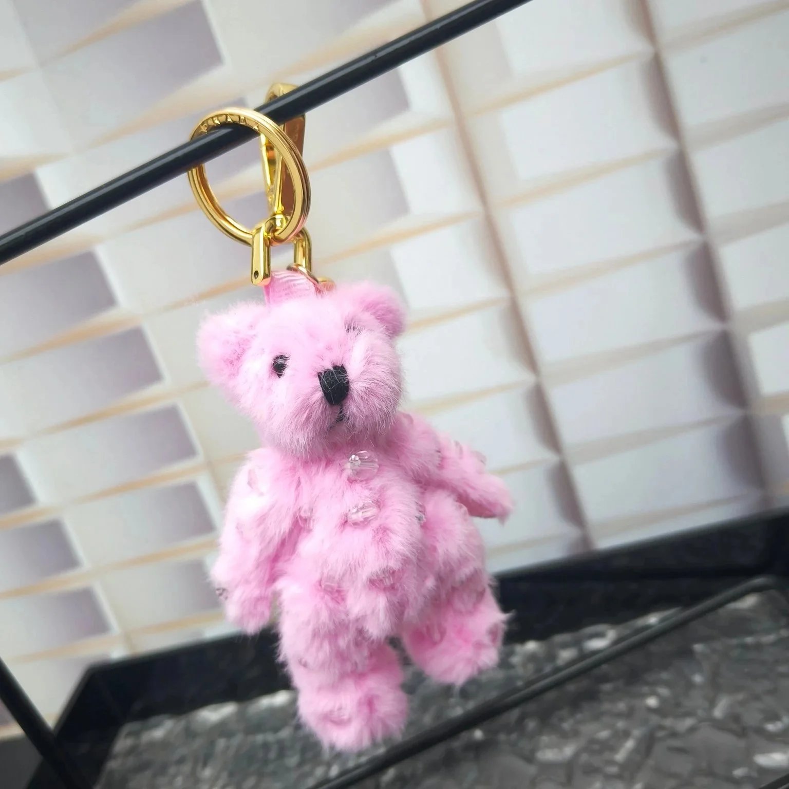 Furry Pink Bear Keychain [1 style]