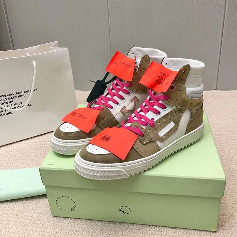 Off-White Diagonal Arrow High-Top Sneakers White with Green Laces and Orange Tags - 12
