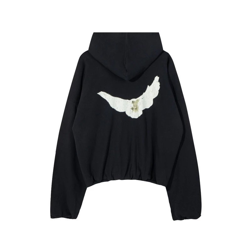 Saint Tears Dove Embroidered Cropped Hoodie Black - 11