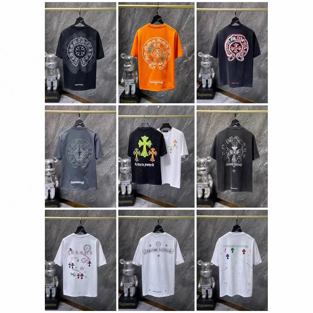 Chrome Hearts Graphic Print Black Orange Gray White Crew Neck T-Shirt