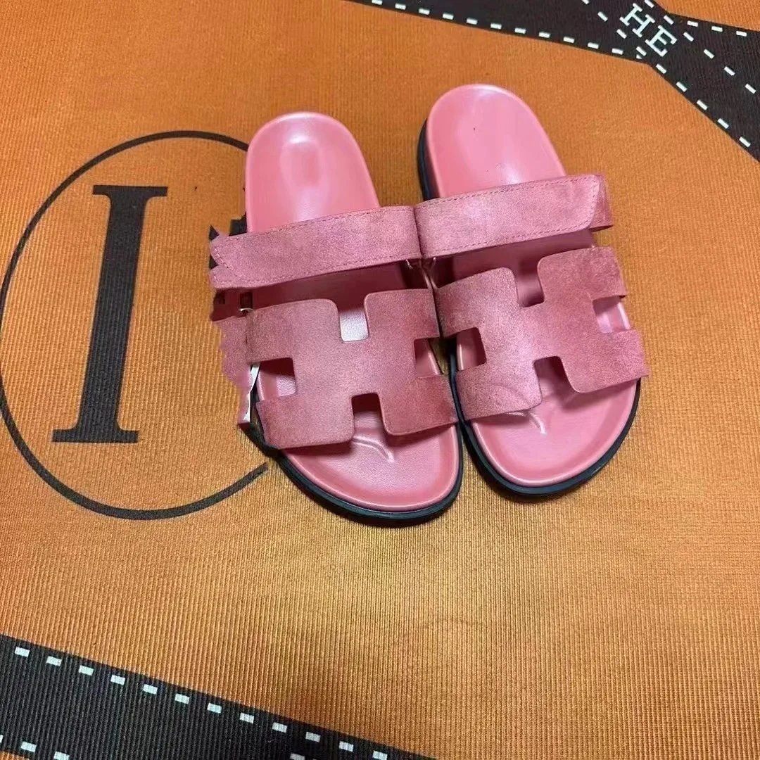 Hermès Sandals Adjustable H-cutout slide — powder