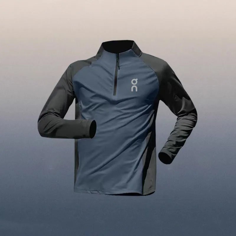 On Running Half-Zip Gray Blue Athletic Long Sleeve Top