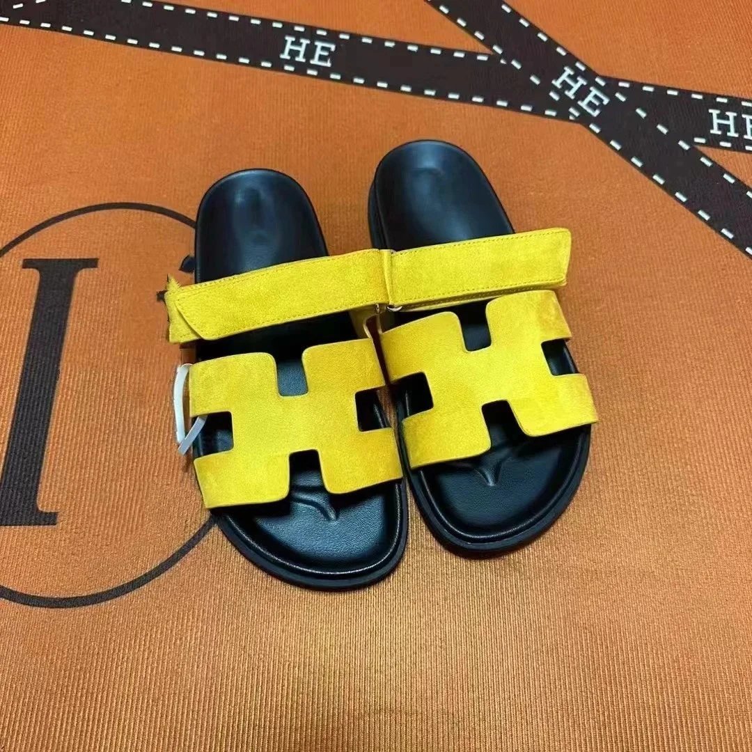 Hermès Sandals Adjustable H-cutout slide — Velvet Yellow