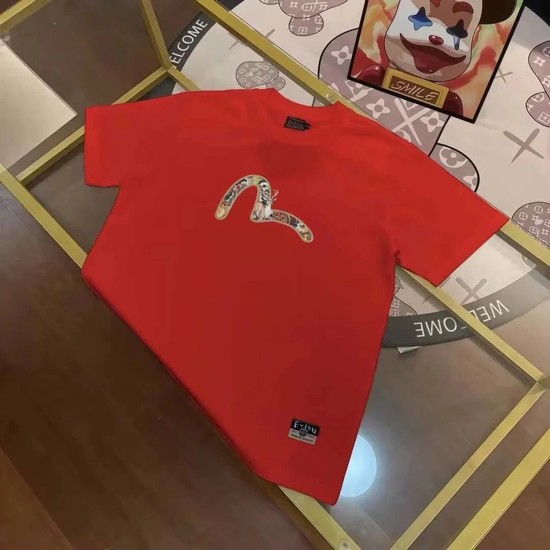 Evisu T-Shirts Short-Sleeve T-Shirt with Patterned Seagull Logo — EVIS*U