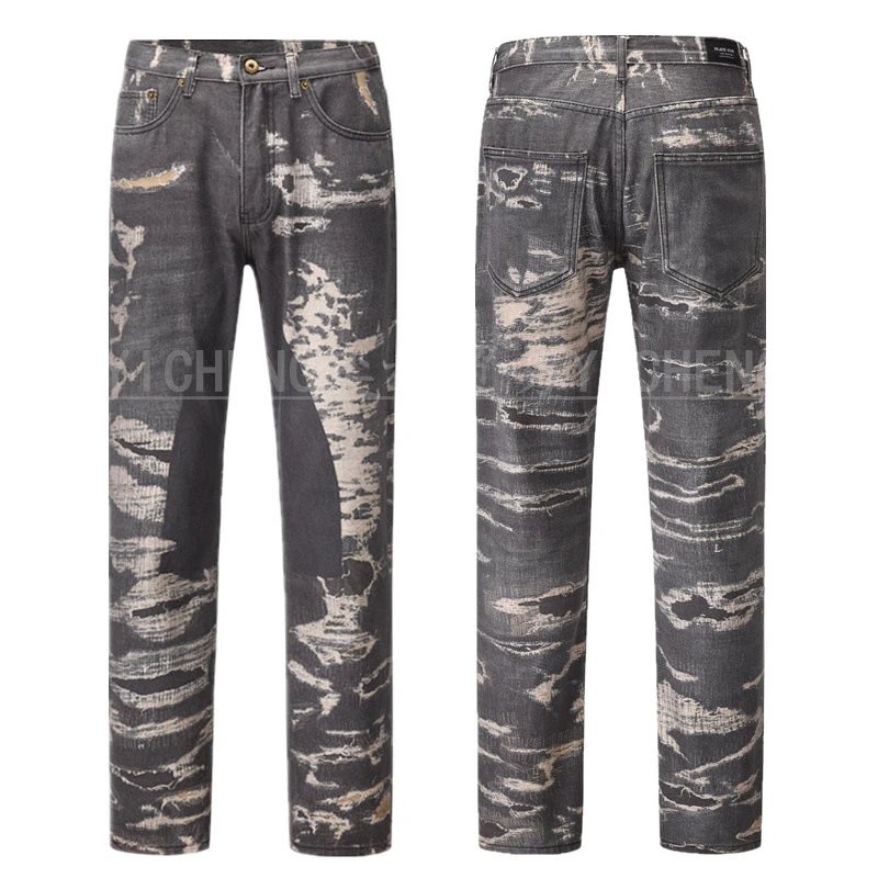 Unbranded Jeans Washed distressed denim — Q 080 Black Printed Jeans