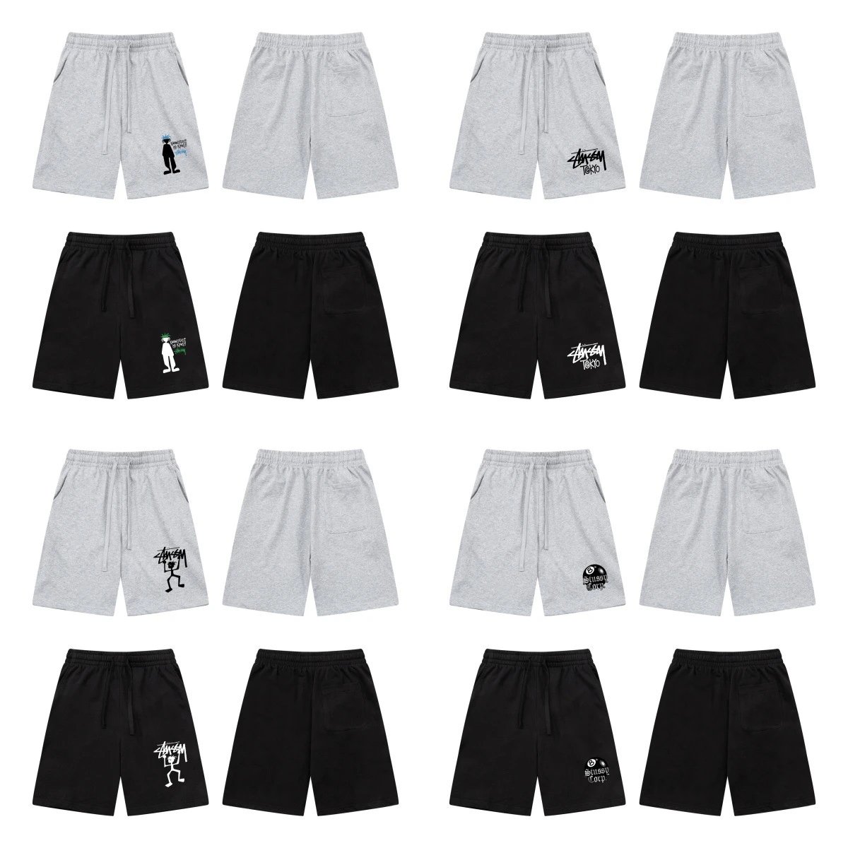 Stussy Cotton Jersey Gray Black Casual Shorts