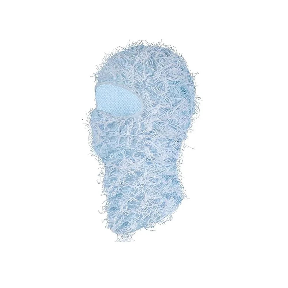 Unbranded Hats Knitted Single-Hole Balaclava — Sky-blue white beard