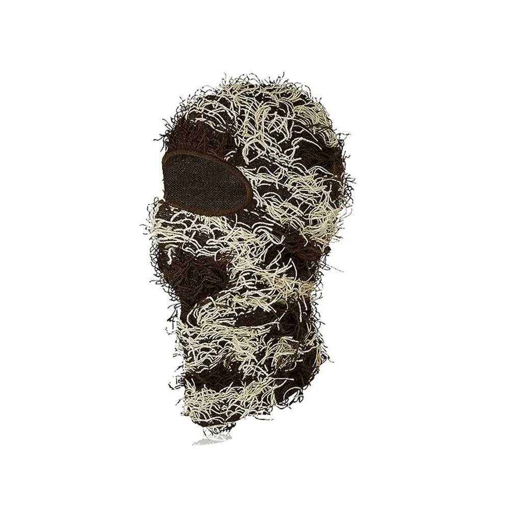 Unbranded Hats Knitted Single-Hole Balaclava — Brown base, brown rice whiskers