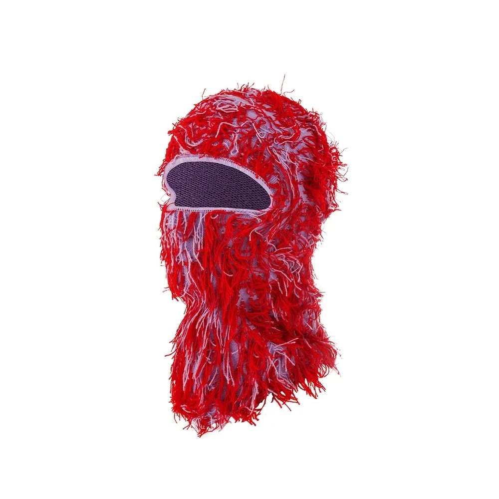 Unbranded Hats Knitted Single-Hole Balaclava — Light purple base, light purplish-red beard