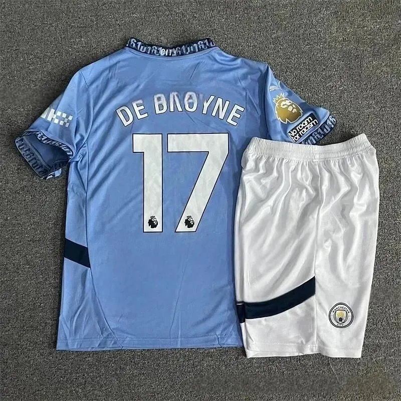 Adidas Football Jerseys 24/25 Club Jersey and Shorts Set — 24-25 Manchester City’s home ground-17 No. de Braune