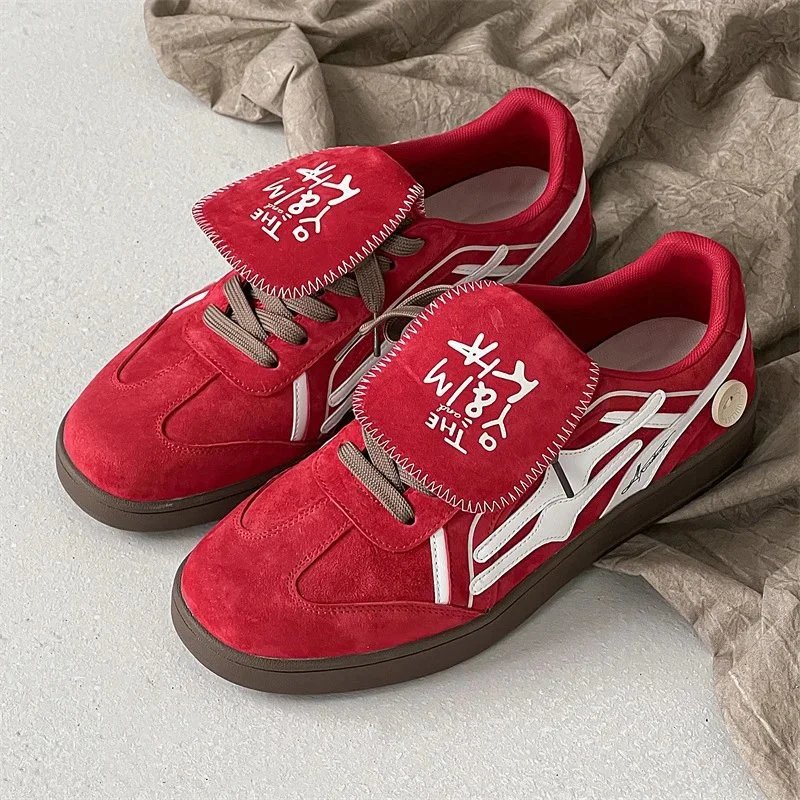 Red Suede Flip-Top Casual Sneakers