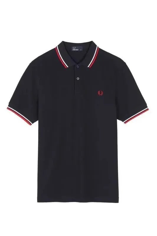 Fred Perry Shirts Short-Sleeve Tipped Polo Shirt — Black and red