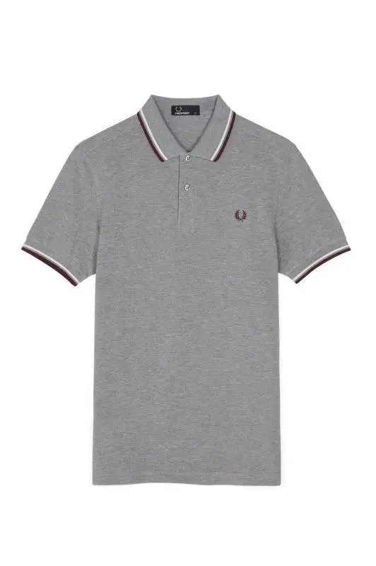 Fred Perry Shirts Short-Sleeve Tipped Polo Shirt — Light gray red