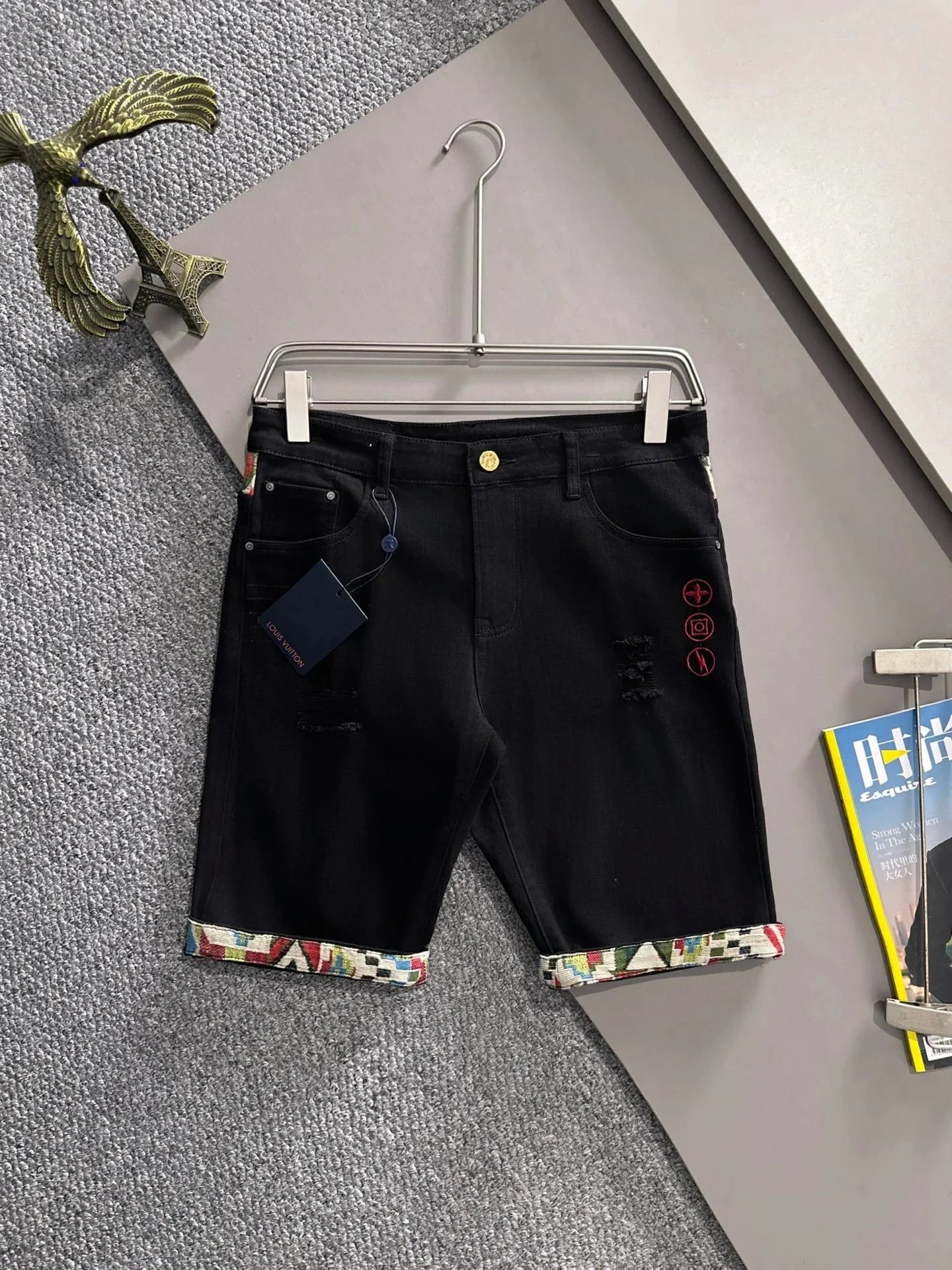 Louis Vuitton Shorts Denim with Patterned Cuffs — L*OUIS V*UITTON