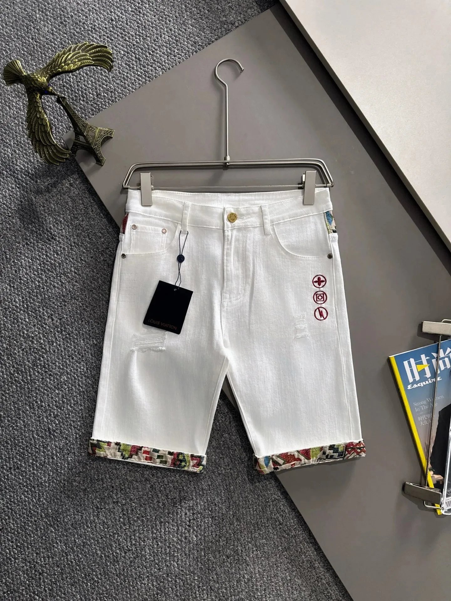 Louis Vuitton Shorts Denim with Patterned Cuffs — L*OUIS VU*ITTON
