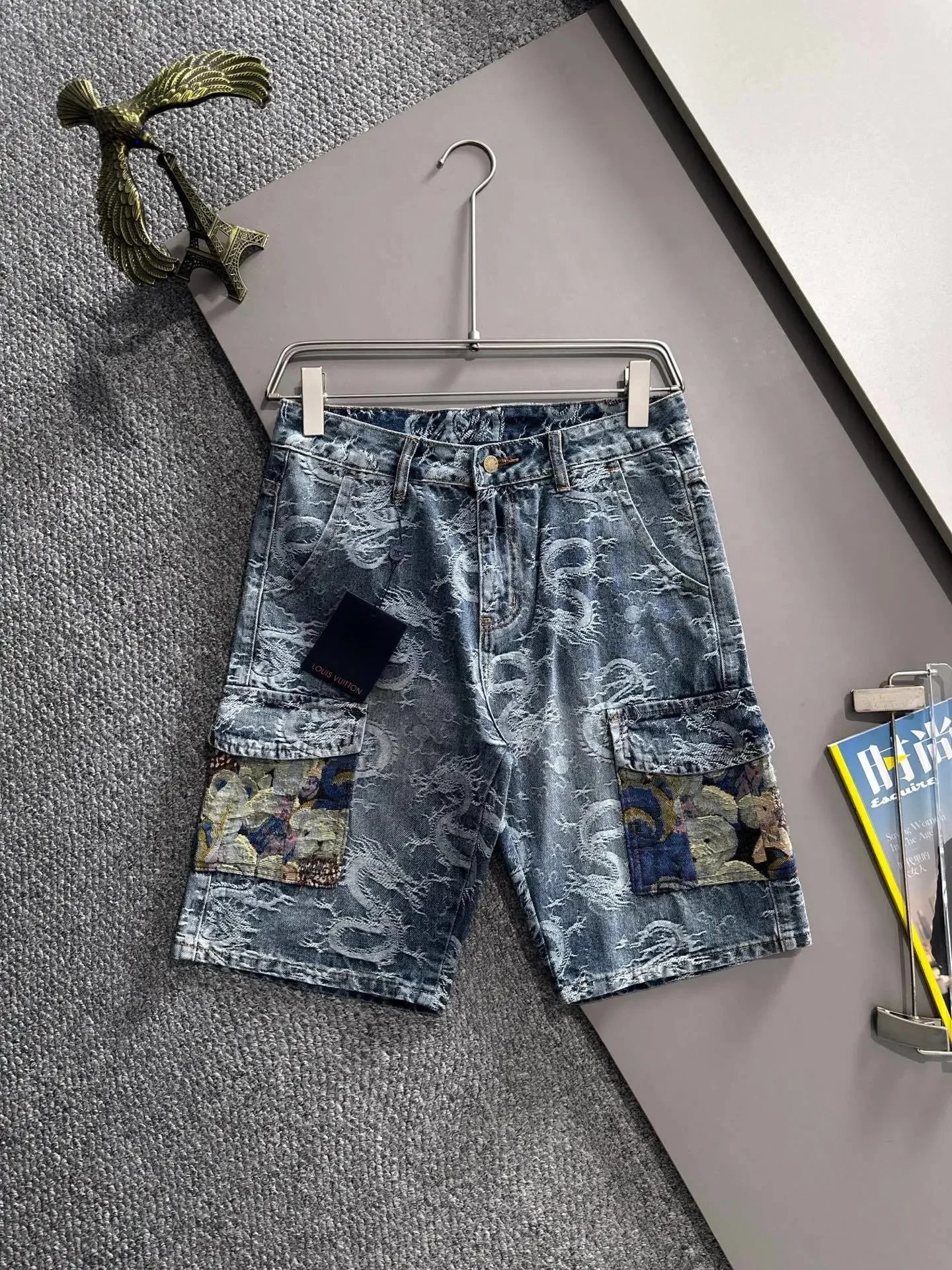 Louis Vuitton Shorts Denim with Patterned Cuffs — L*OUIS VUIT*TON