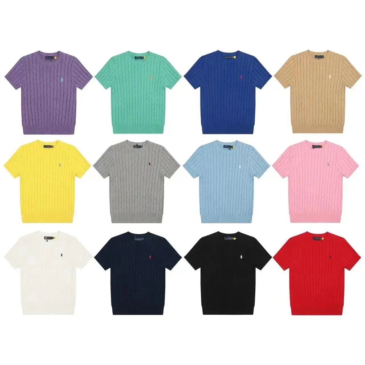 Cable Knit Short Sleeve Crew Neck Sweater Multicolor Casual