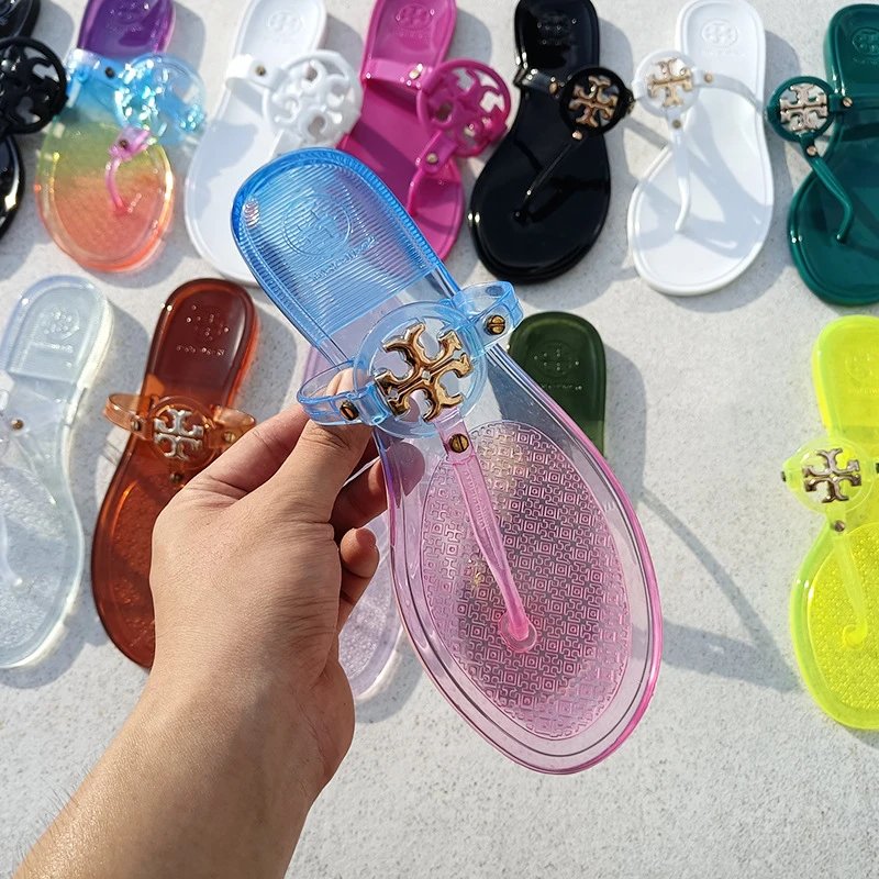 Tory Burch Sandals Double T rhinestone slide and thong — TB Small buckle-rainbow