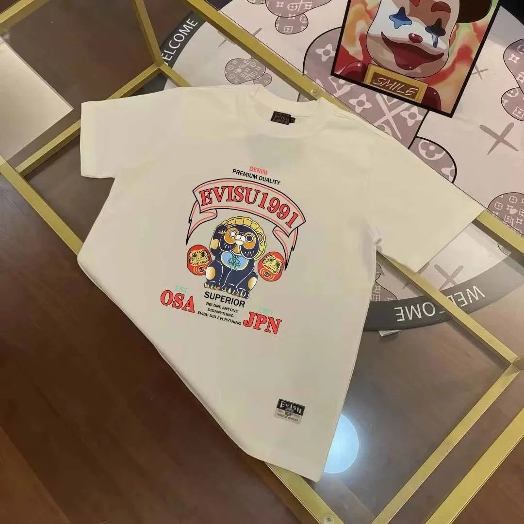 Evisu T-Shirts Short-Sleeve T-Shirt with Patterned Seagull Logo — E VIS*U