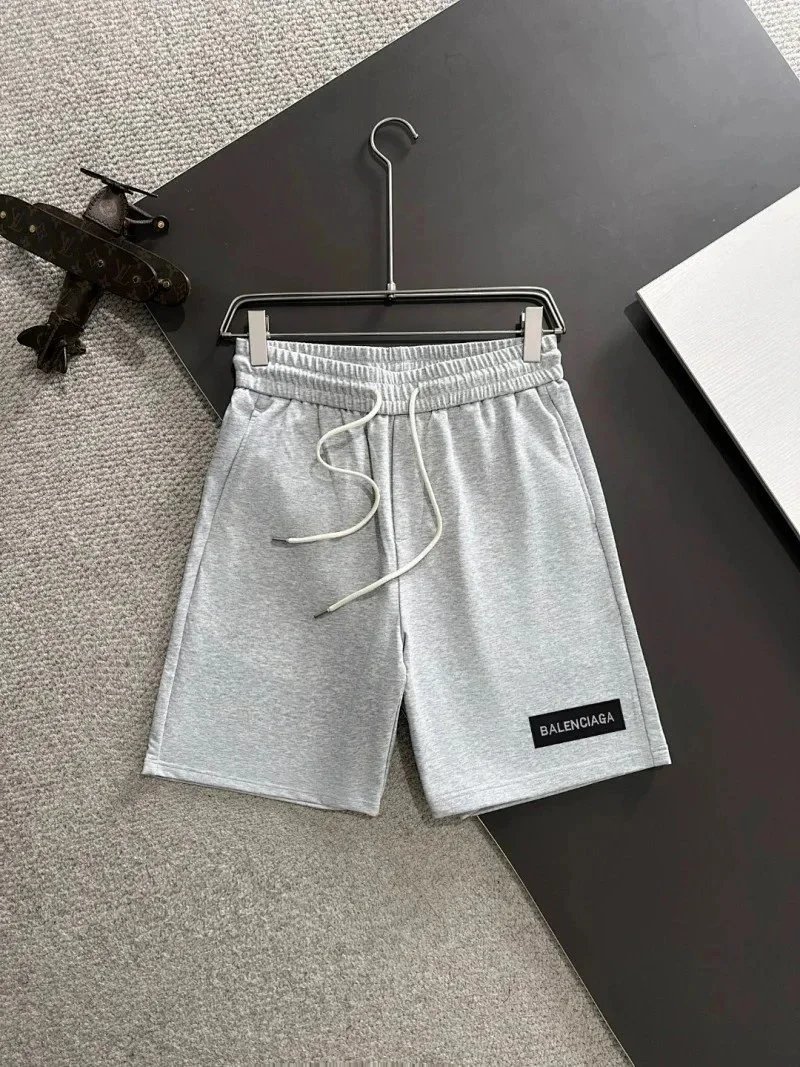 Balenciaga Shorts Elastic-Waist Drawstring Denim with Trefoil Logo — 4BALEN*CIAGA