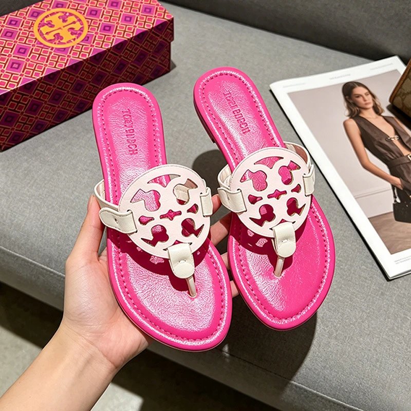 Tory Burch Sandals Double T rhinestone slide and thong — TB Mixed Color-Light Pink