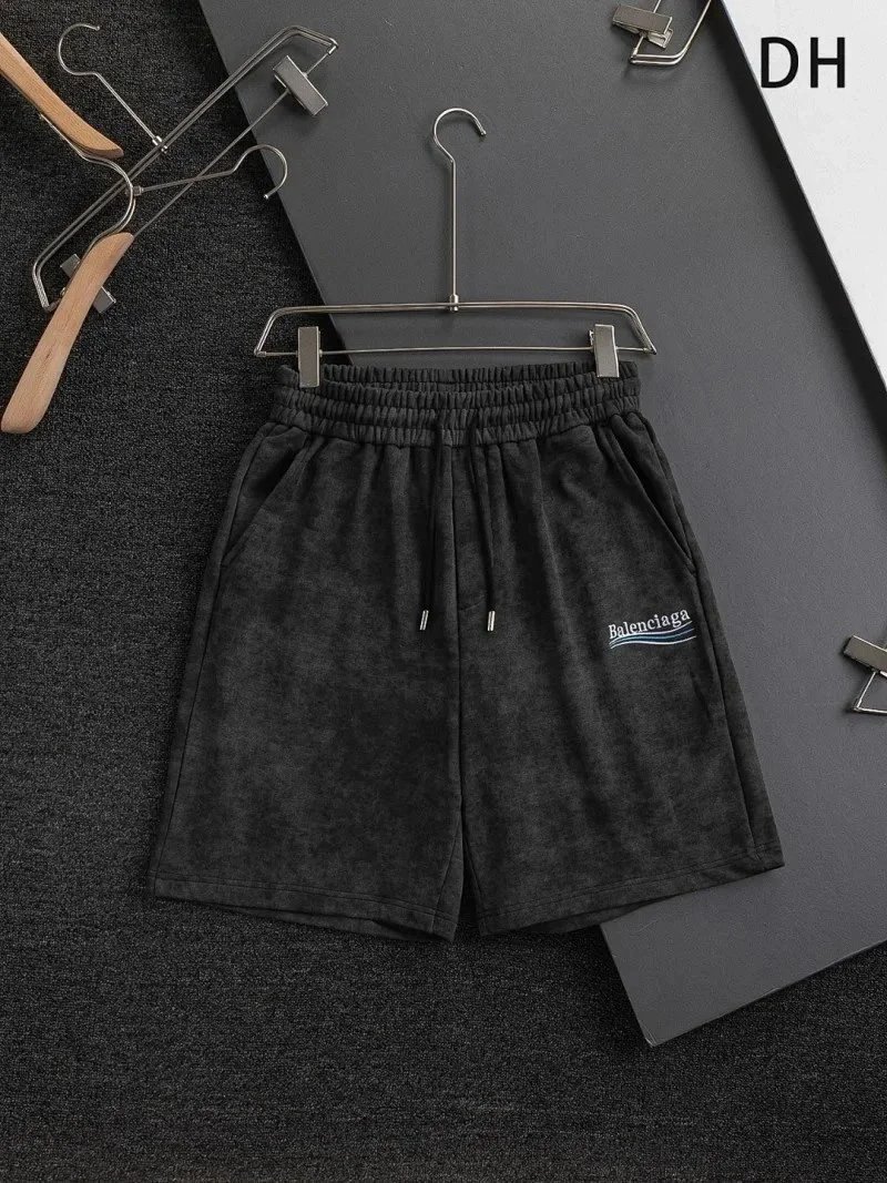 Balenciaga Shorts Elastic-Waist Drawstring Denim with Trefoil Logo — 15BALEN*CIAGA