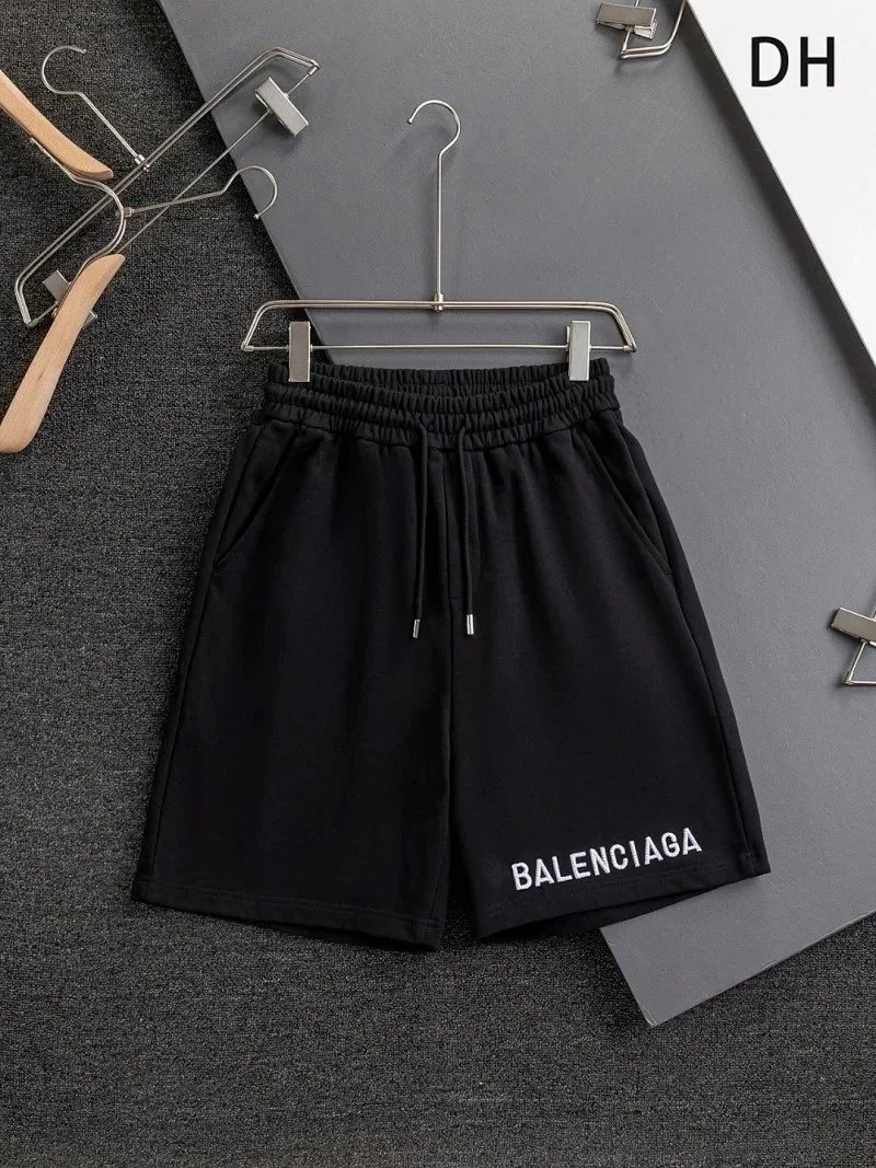 Balenciaga Shorts Elastic-Waist Drawstring Denim with Trefoil Logo — 13BALEN*CIAGA