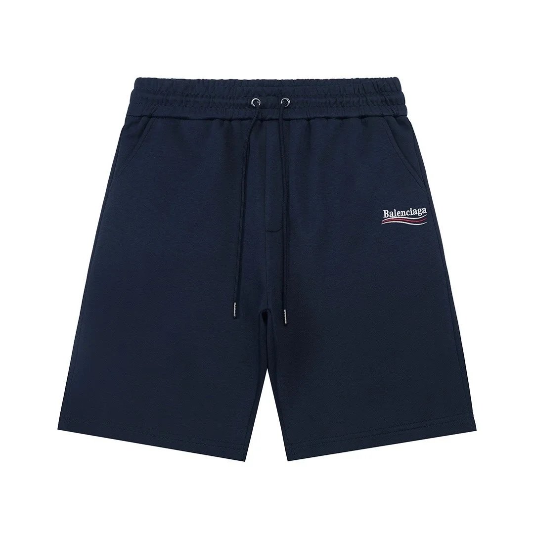Balenciaga Shorts Elastic-Waist Drawstring Denim with Trefoil Logo — 28BALEN*CIAGA