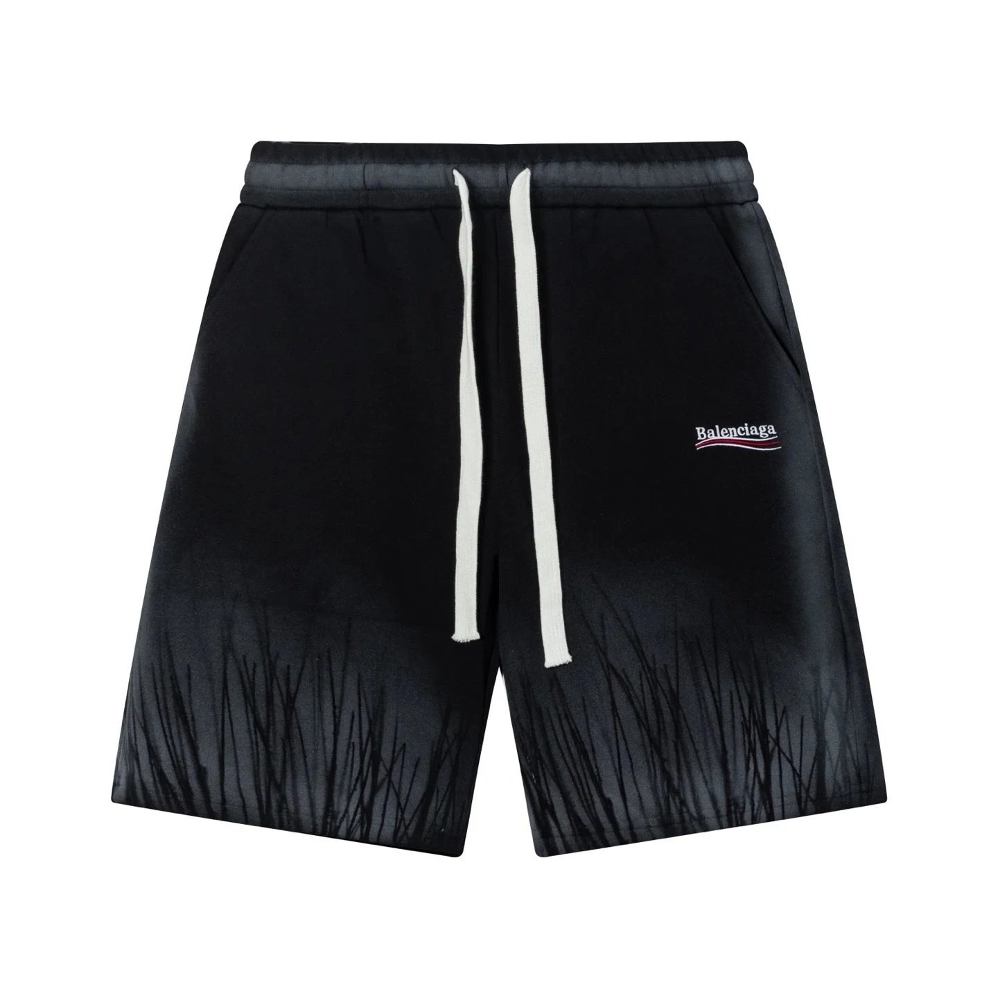 Balenciaga Shorts Elastic-Waist Drawstring Denim with Trefoil Logo — 25BALEN*CIAGA