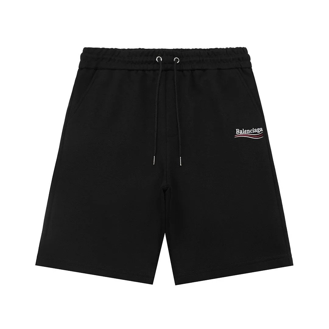 Balenciaga Shorts Elastic-Waist Drawstring Denim with Trefoil Logo — 29BALEN*CIAGA