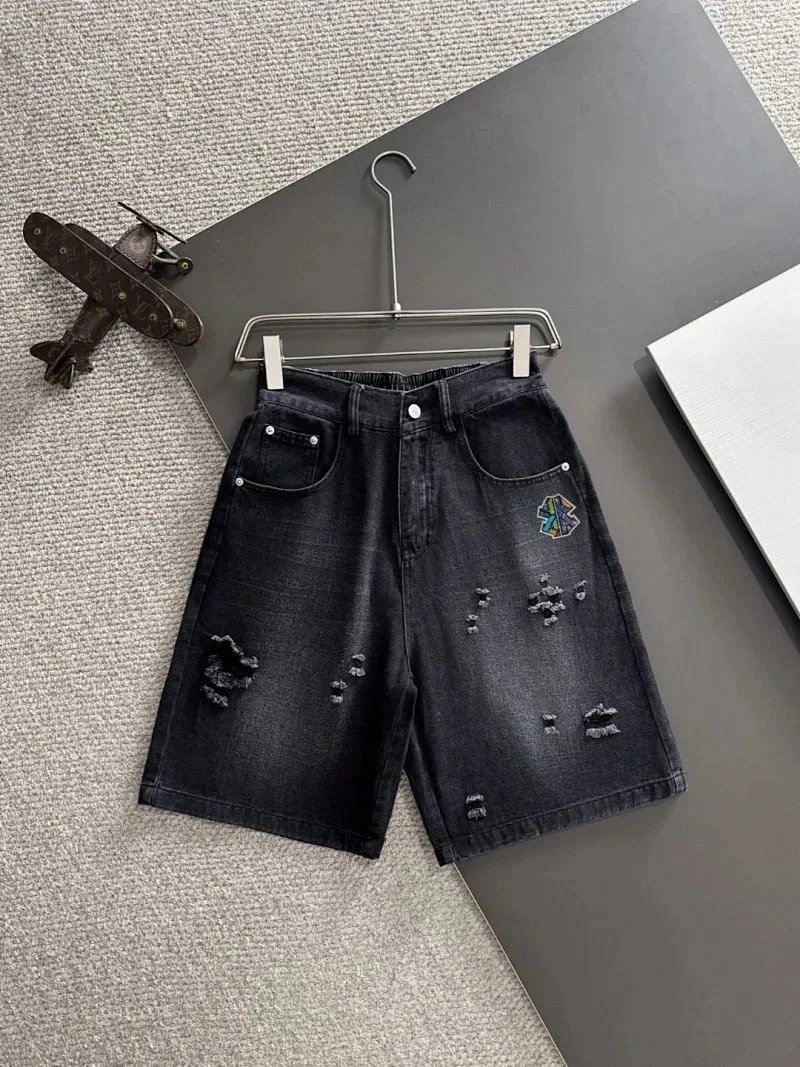 Balenciaga Shorts Elastic-Waist Drawstring Denim with Trefoil Logo — 9BALEN*CIAGA