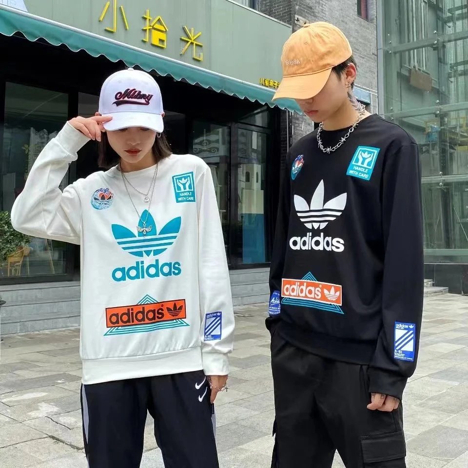 Adidas Sweatshirt White Black Graphic Hoodie