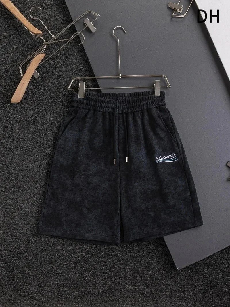 Balenciaga Shorts Elastic-Waist Drawstring Denim with Trefoil Logo — 14BALEN*CIAGA
