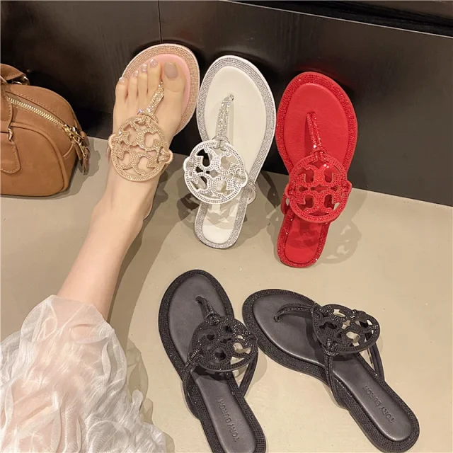 Tory Burch Sandals Double T rhinestone slide and thong product detail image 4