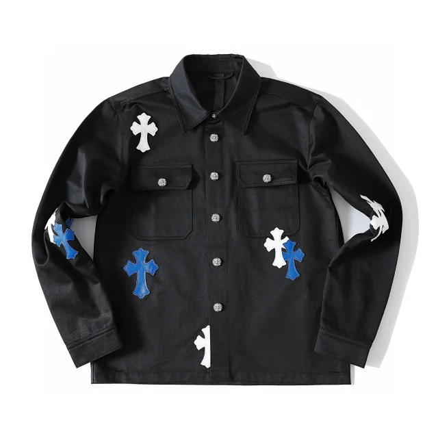 Black Cross-Embroidered Shirt Black Streetwear
