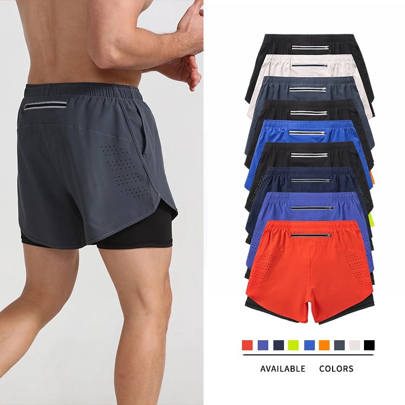2-in-1 quick-dry fitness shorts featuring an anti-