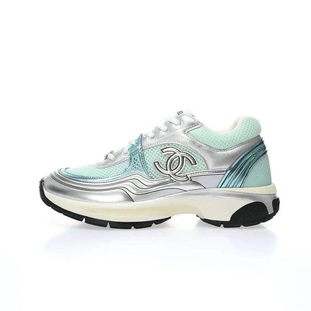 Chanel Racer Sneakers Mint Green and Silver Metallic Sneakers