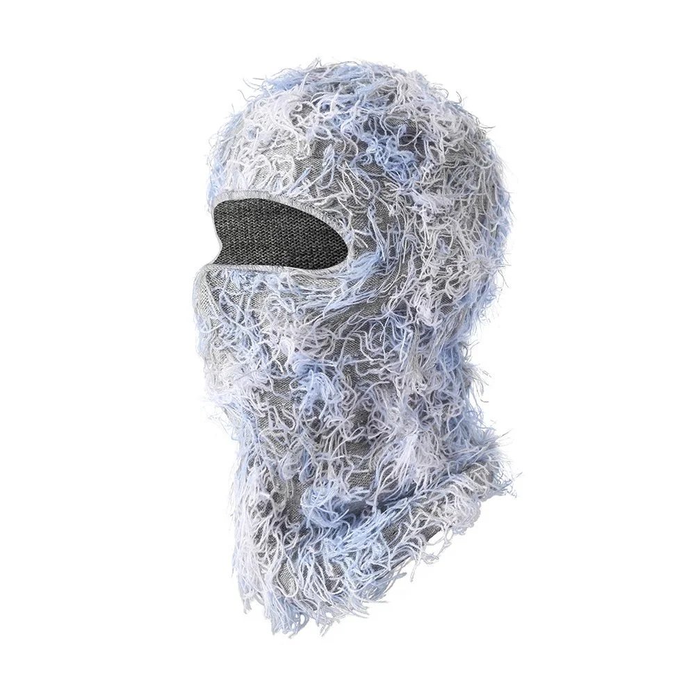 Unbranded Hats Knitted Single-Hole Balaclava — Gray base, gray-white with blue whiskers