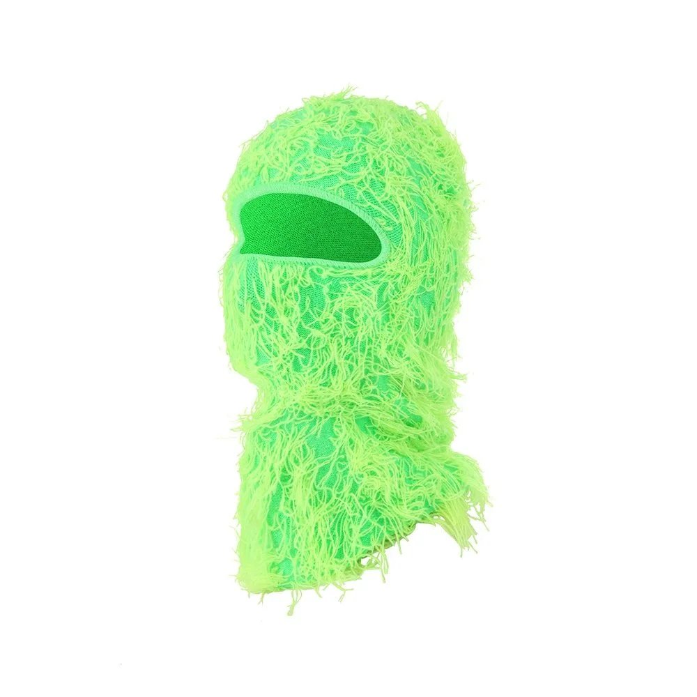 Unbranded Hats Knitted Single-Hole Balaclava — Fluorescent green base with fluorescent yellow whiskers