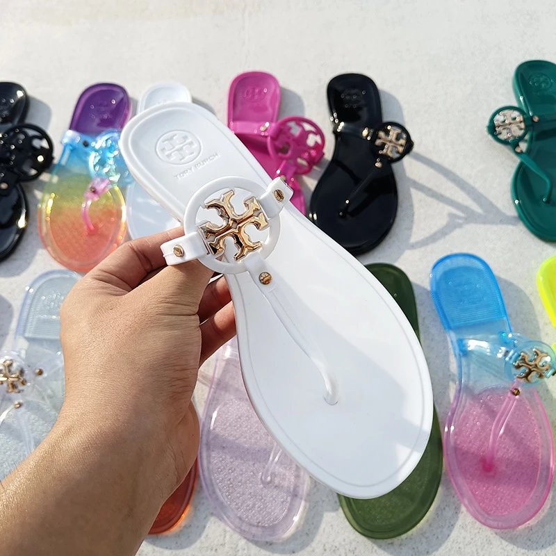 Tory Burch Sandals Double T rhinestone slide and thong — TB Xiao Kou-White
