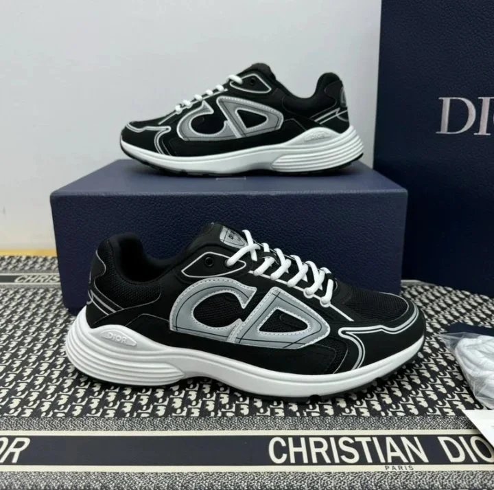 Christian Dior B30 Black Silver Logo Sneakers