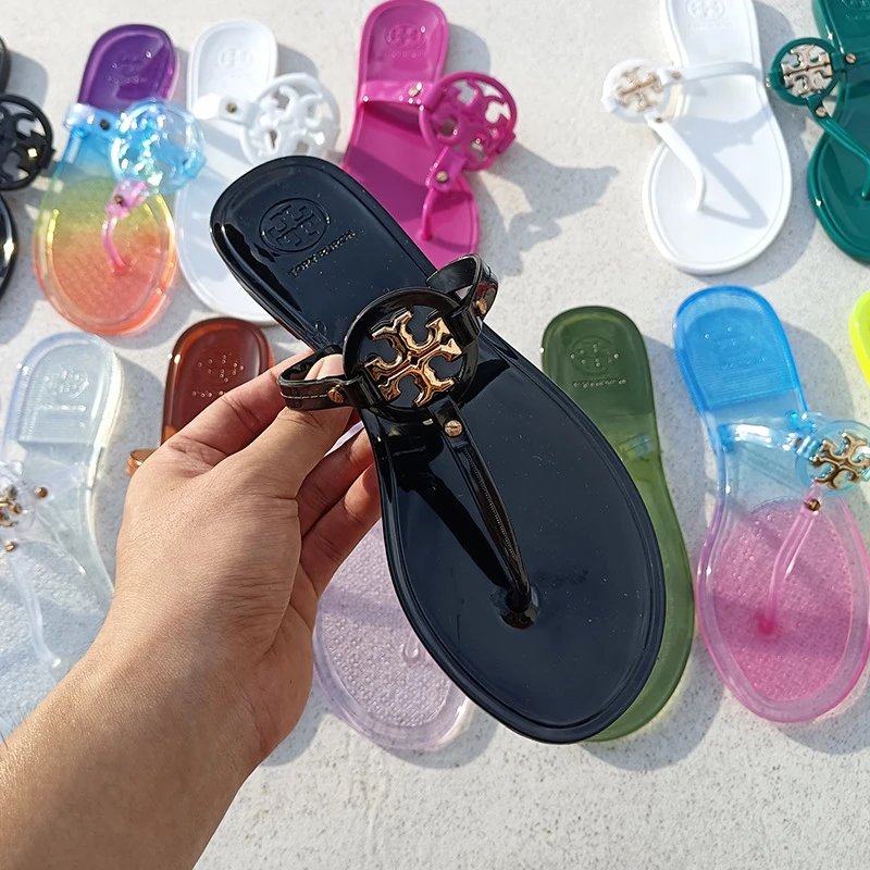 Tory Burch Sandals Double T rhinestone slide and thong — TB Xiao Kou-Black