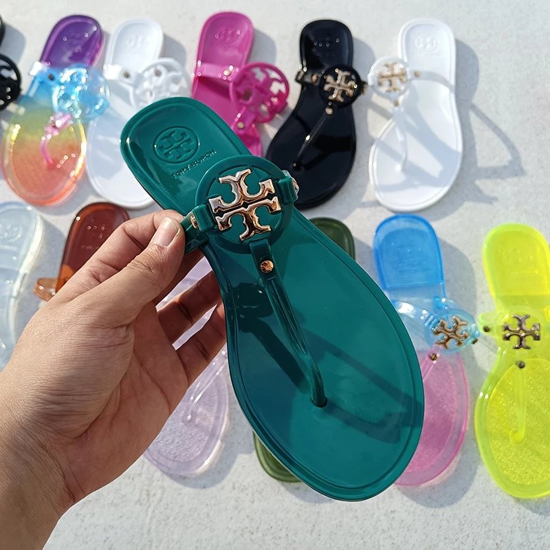 Tory Burch Sandals Double T rhinestone slide and thong — TB Xiao Kou-Green