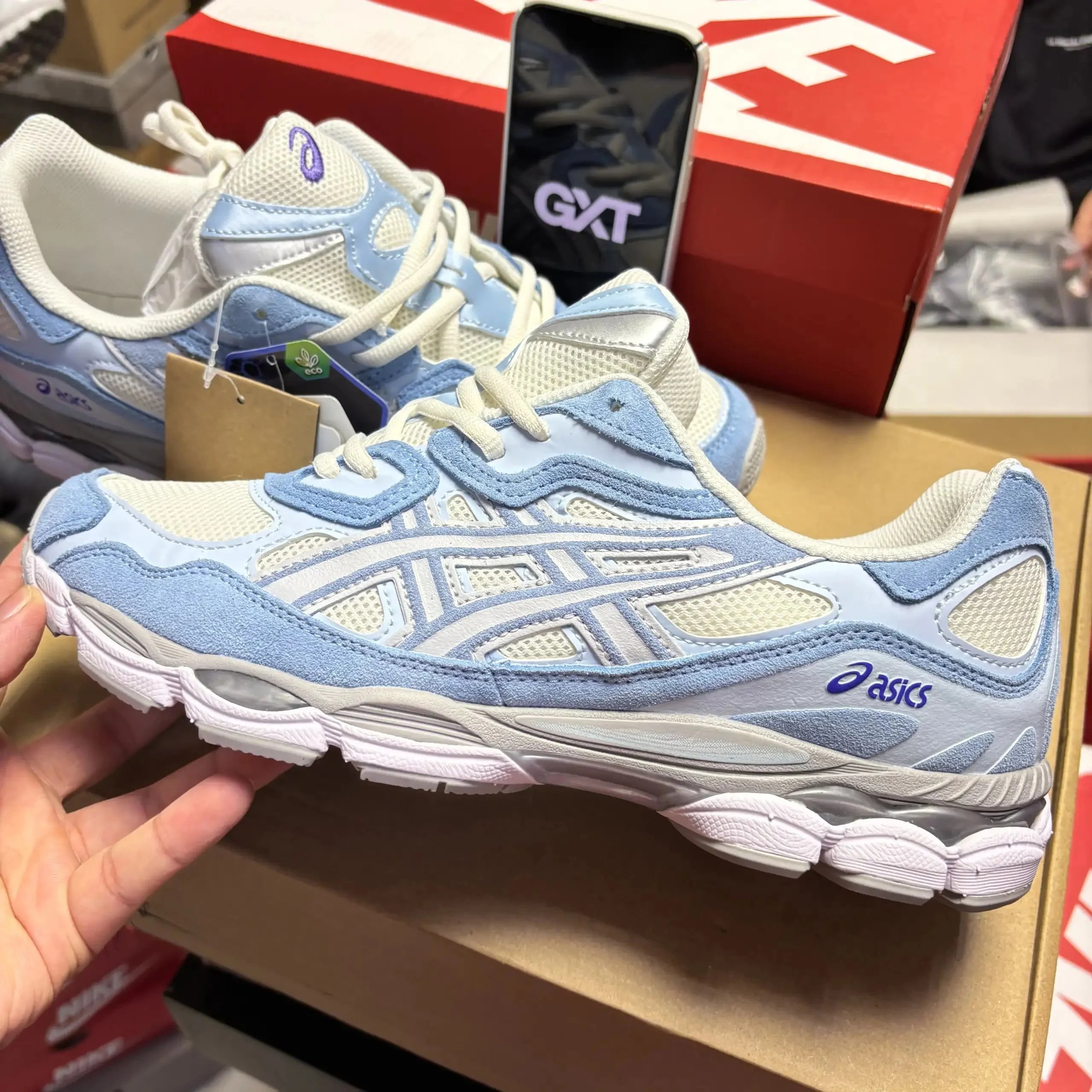 Asics Gel-Kayano 14 Light Blue White Mesh Running Shoes