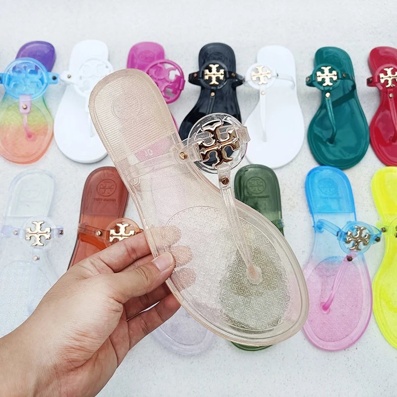 Tory Burch Sandals Double T rhinestone slide and thong — TB Xiao Kou-Flash Gold