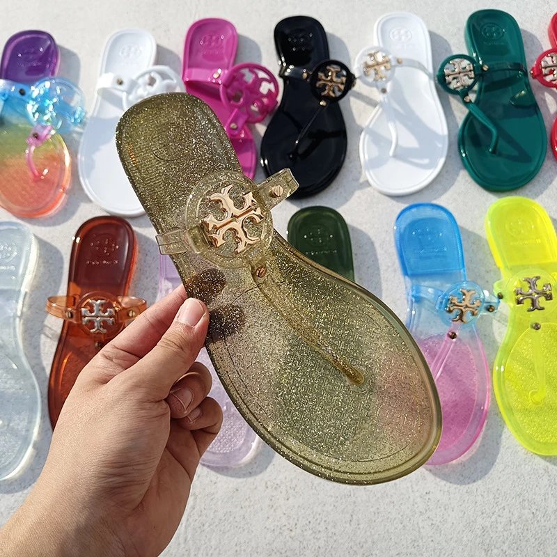 Tory Burch Sandals Double T rhinestone slide and thong — TB Xiao Kou – Flash Green