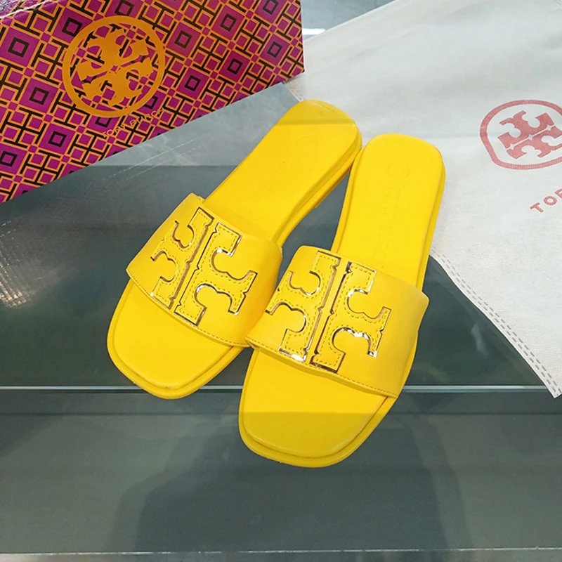 Tory Burch Sandals Double T rhinestone slide and thong — Flip-flops-Yellow
