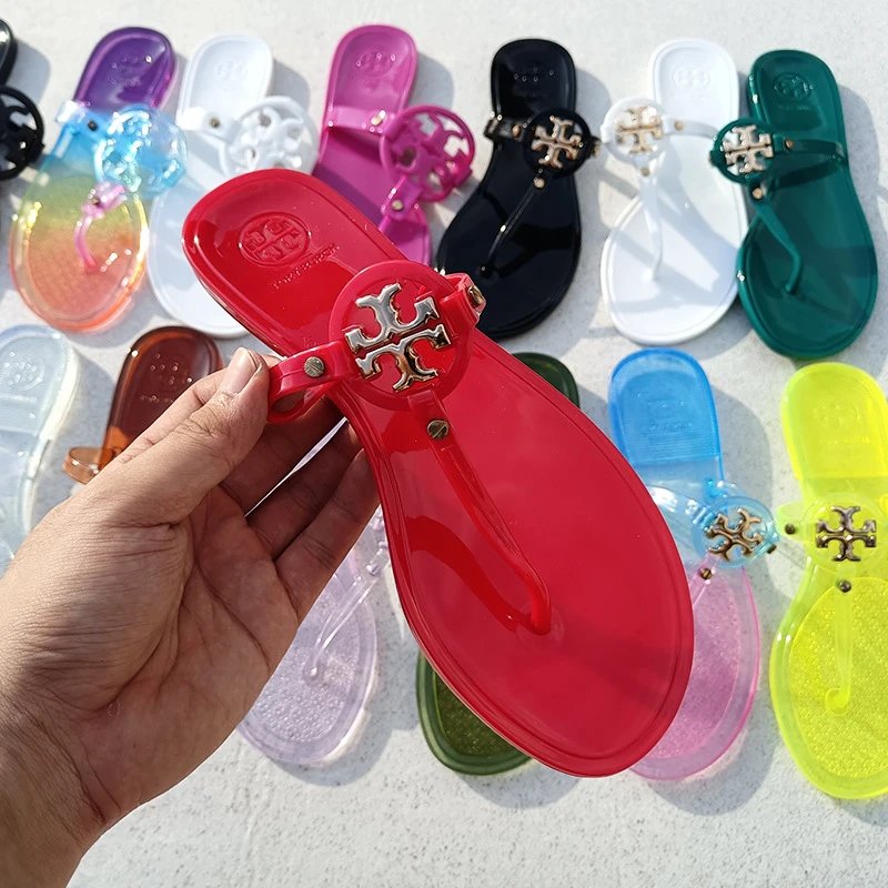 Tory Burch Sandals Double T rhinestone slide and thong — TB Xiao Kou-Red